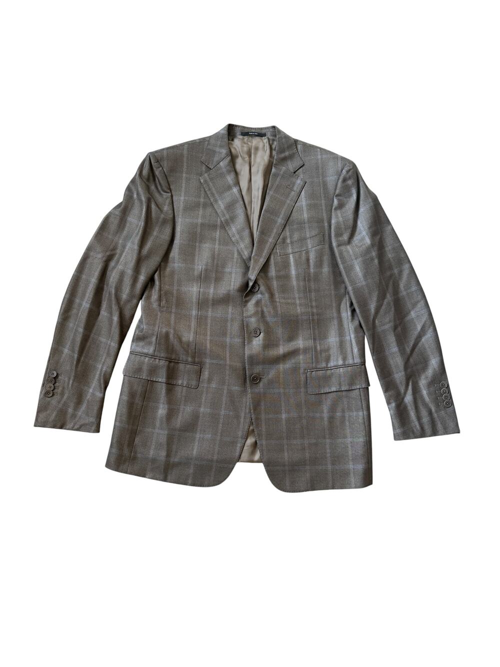 Ermenegildo Zegna Brown Windowpane Blazer Silk Wool